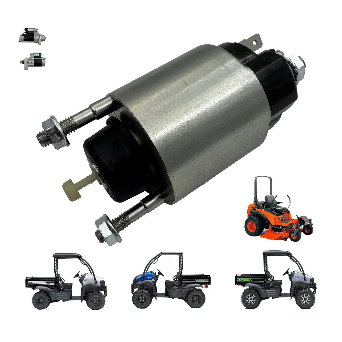EexcavaStart 12V starter-mounted solenoid for selected Kubota D722 and Kawasaki Mule applications
